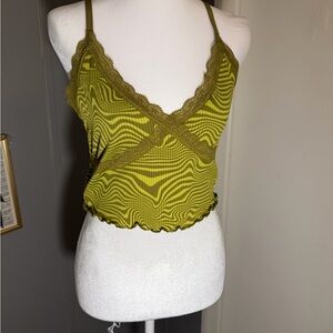 Divided Mustard Yellow‎ Lace Cami Top